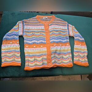 Miss Sparkling Colorful Crochet Cardigan Size M